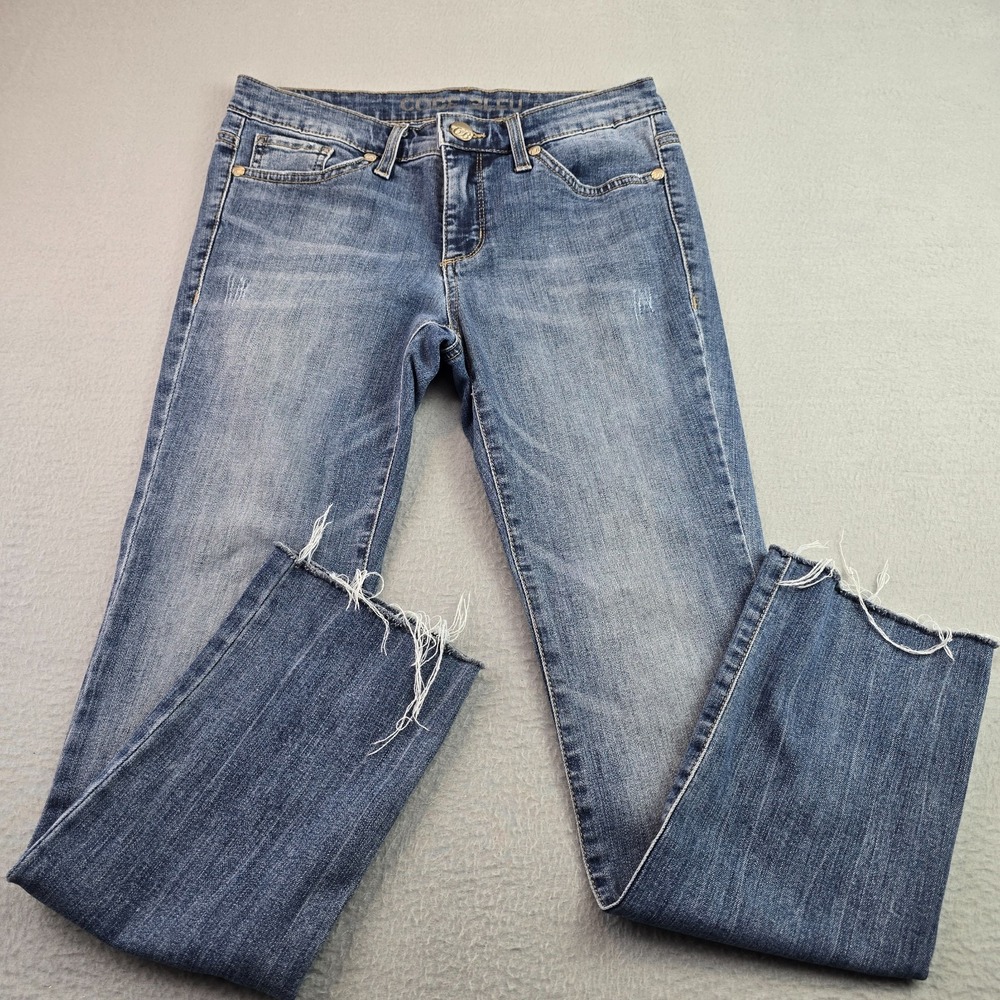 Code Bleu Maya Slim Straight Jeans (6P) Light Wash Distressed Raw Hem Stretch